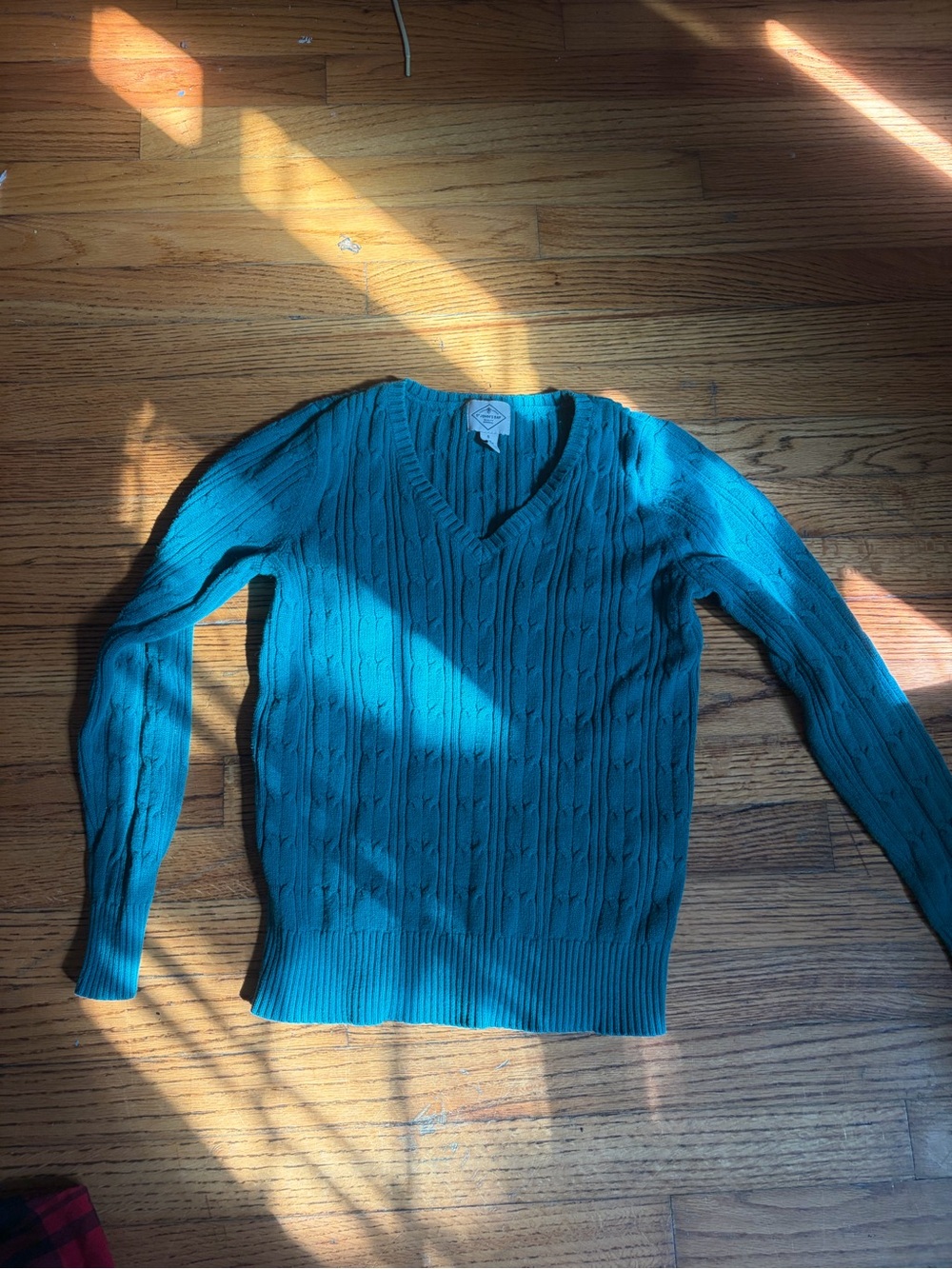 V-Neck Cable Knit Sweater - Teal